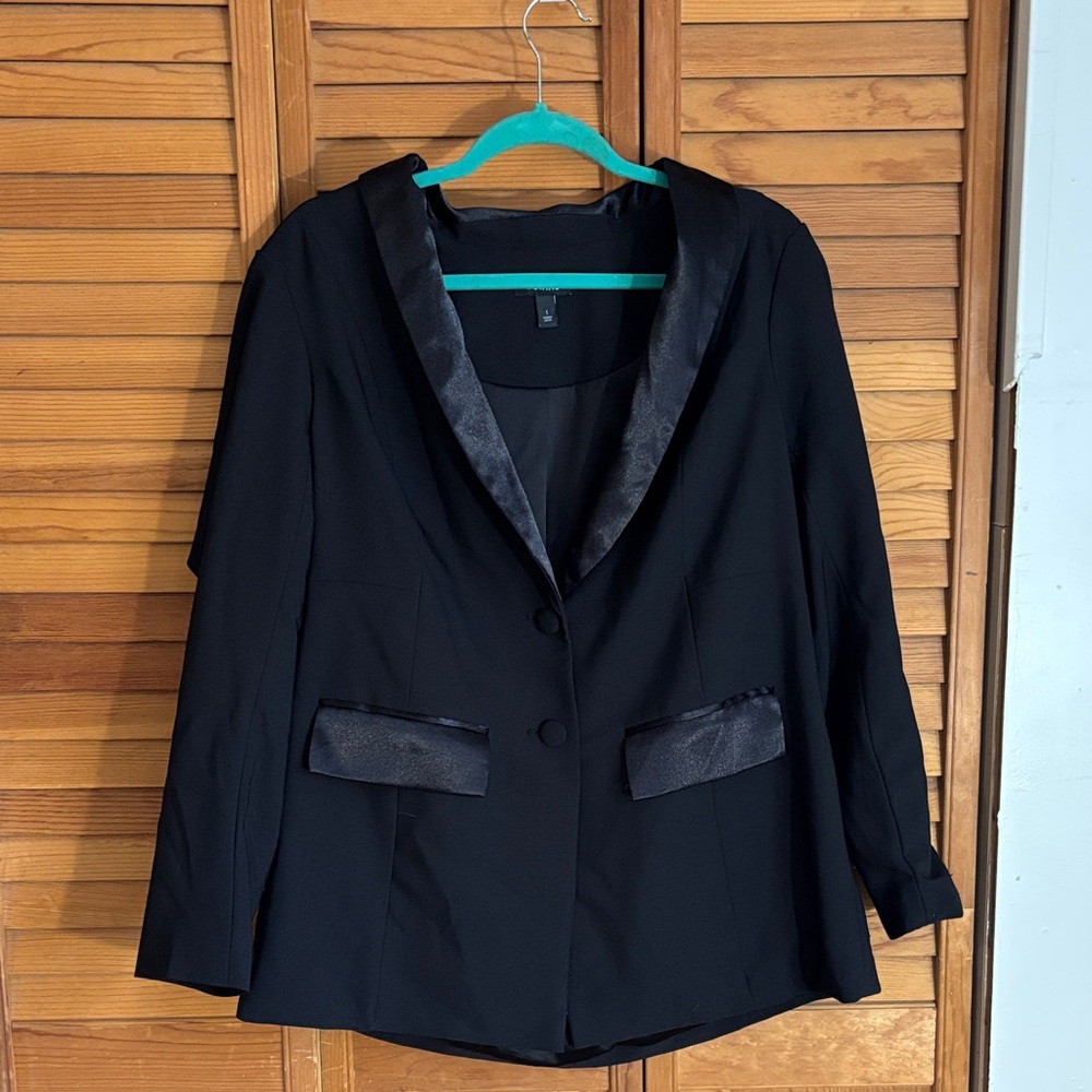Torrid Black Blazer with Faux Satin Accents